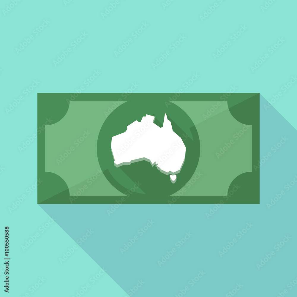Long shadow banknote icon with a map of Australia Long shadow banknote icon with a map of Australia