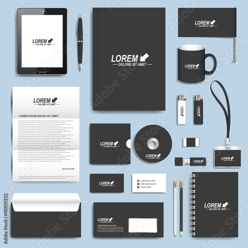 Black set of vector corporate identity templates. Modern business stationery design
