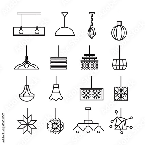 hanging lamp vector, chandelier vector, decorate icon set