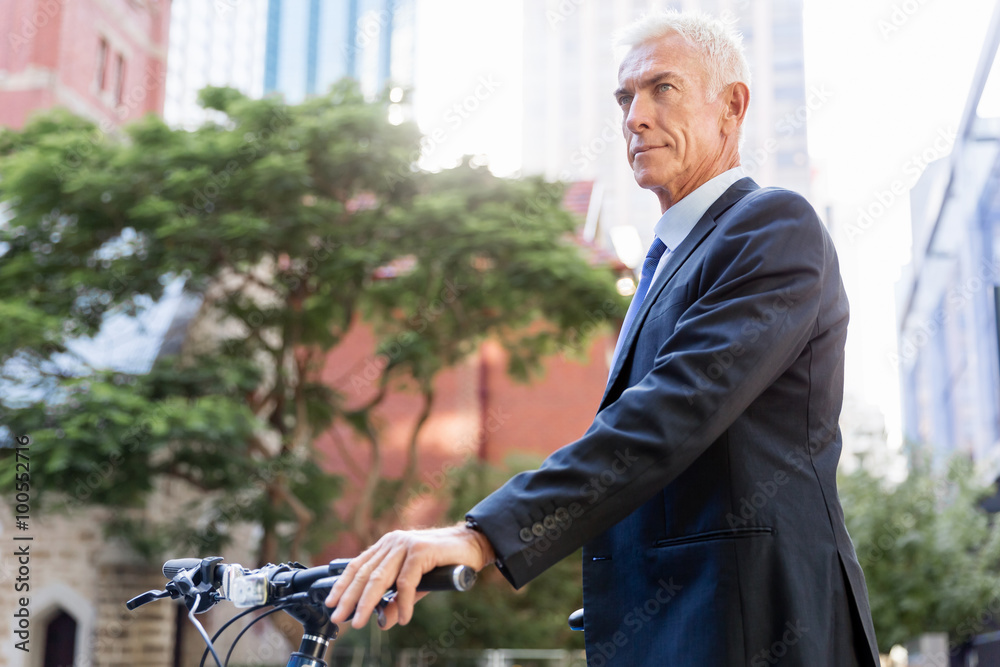 Fototapeta premium Successful businessman riding bicycle