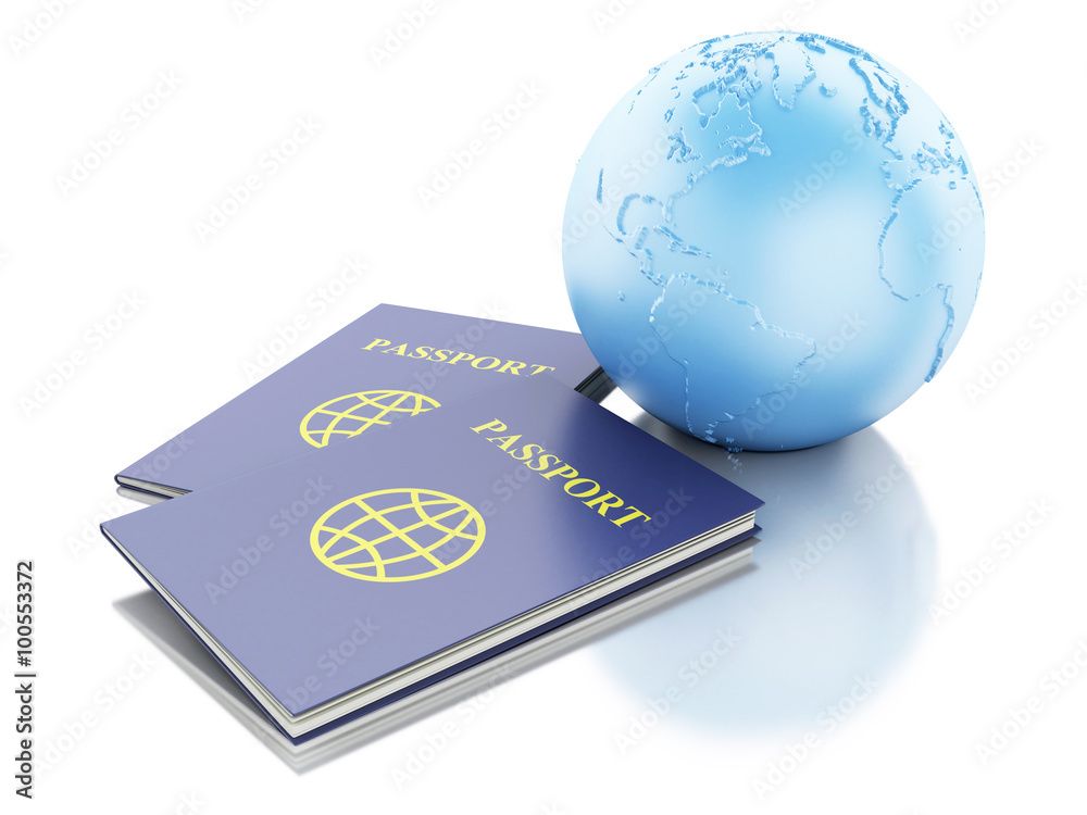 3d passport and Earth Globe. Travel Concept 3d passport and Earth Globe. Travel Concept