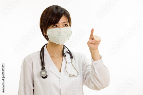 Asian female doctor pressing virtual screen