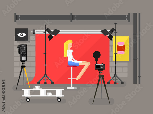 Photo studio interior with model