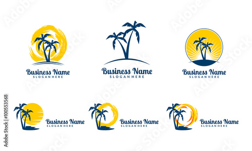 sun, palm, landscape, travel, tour, vector logo design 6