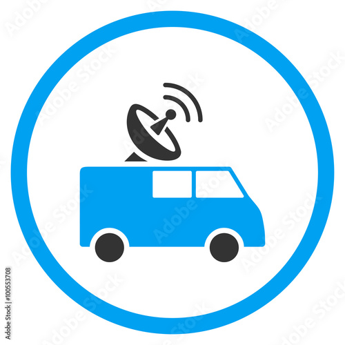 Radio Control Car vector icon. Style is bicolor flat circled symbol, blue and gray colors, rounded angles, white background.