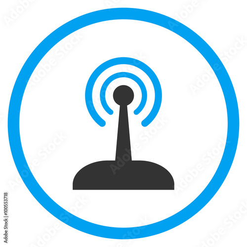 Radio Control Joystick vector icon. Style is bicolor flat circled symbol, blue and gray colors, rounded angles, white background.