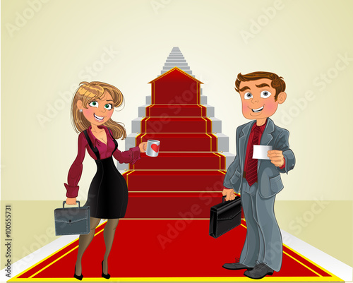 businessman and business woman in the beginning the road to succ