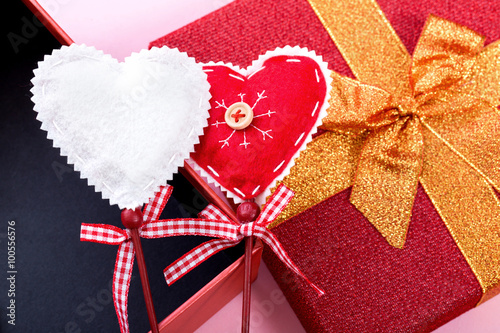 Open heart gift and hearts for Valentines day