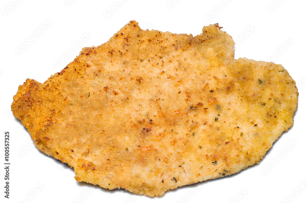 Chicken Breaded cutlet on white background top view Chicken Breaded cutlet on white background top view