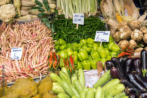 Choice of vegetables at a market in Istanbul, Turkey