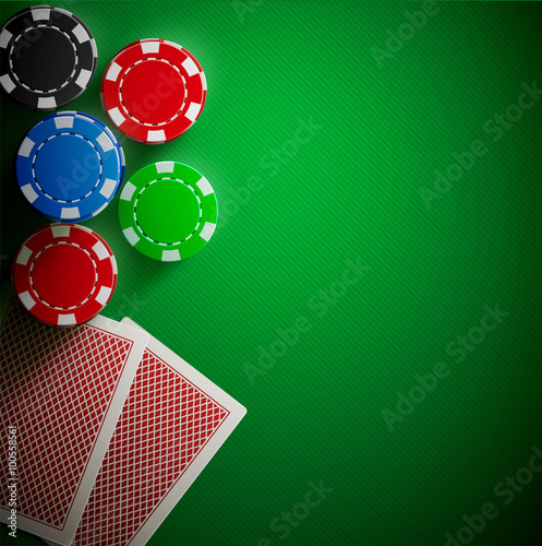 poker table cards and chips realistic theme