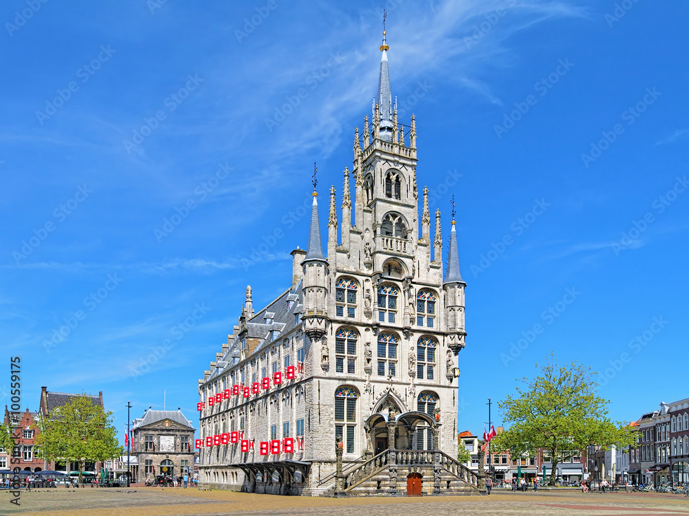 Obraz premium The Town Hall of Gouda, one of the oldest gothic town halls in Netherlands