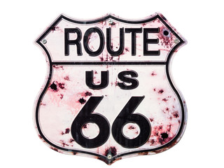 Aluminium schilderij Route 66 Verweerd Route 66 bord close-up  © Pabkov