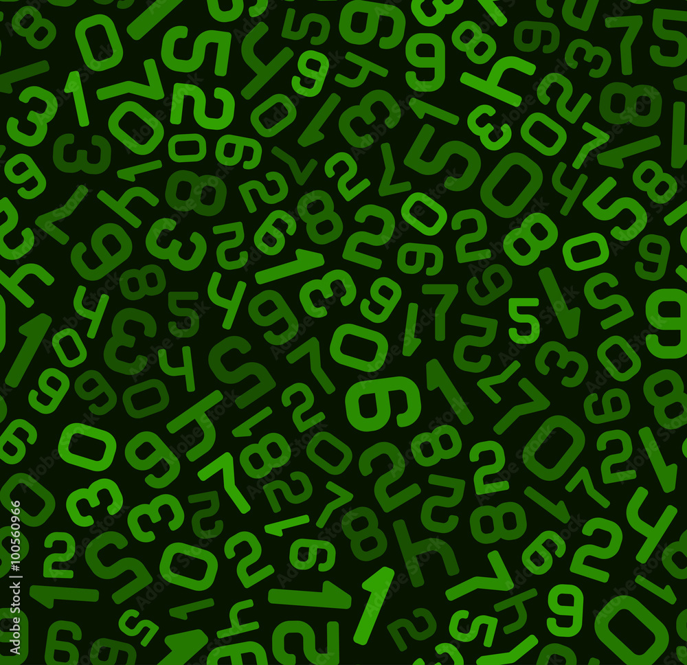 Abstract Green Background with Numbers. Seamless Vector