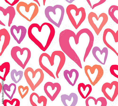 Hand Drawn hearts pattern. Seamless bright heart.