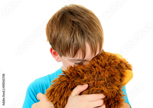 Sad Kid with Plush Toy