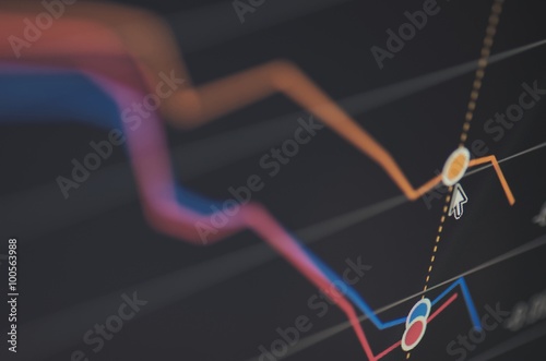 Stock market chart on LCD screen. Selective focus.