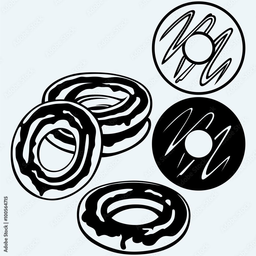 Group of glazed donuts. Isolated on blue background. Vector silhouettes Group of glazed donuts. Isolated on blue background. Vector silhouettes