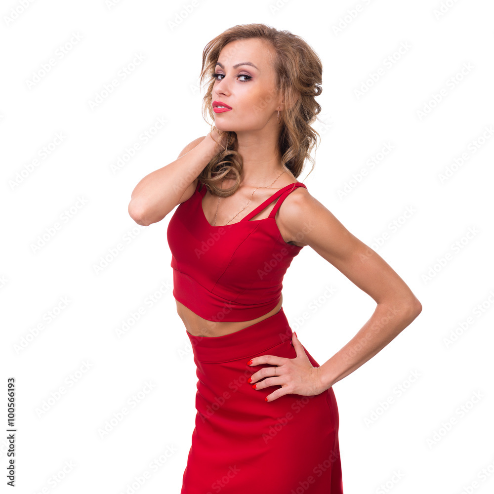 Closeup portrait of dreamy woman isolated on white Closeup portrait of dreamy woman isolated on white