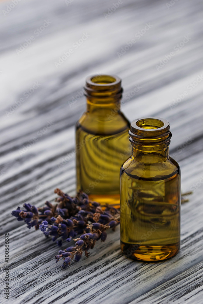 Lavender oil in glass bottle
