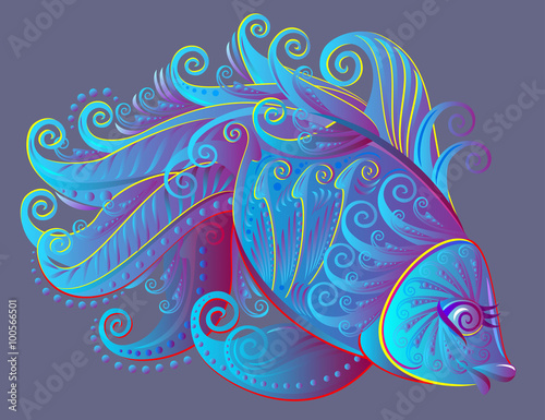 Illustration of fantastic fairyland fish, vector cartoon image.