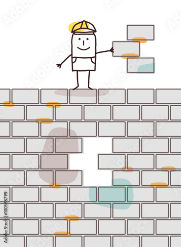 cartoon worker holding a piece of wall