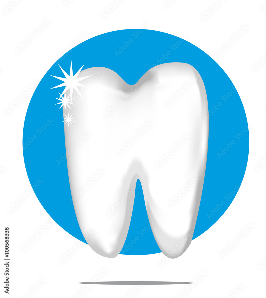 Illustration of a white tooth with blue circle background Illustration of a white tooth with blue circle background