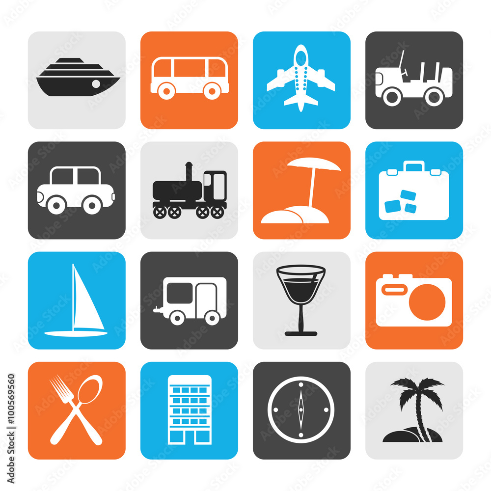 Flat Travel, transportation, tourism and holiday icons - vector icon set Flat Travel, transportation, tourism and holiday icons - vector icon set