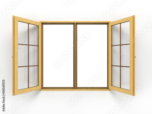 open wooden window isolated on white