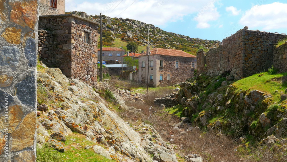 traditional stone houses old turkish villages around Assos, Canakkale, Turkey