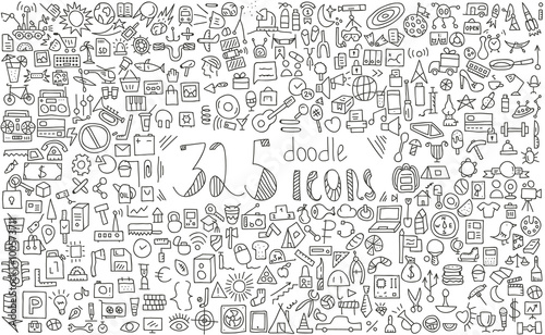 325 doodle icons.business, finance, science, tourism and travel, food and more. photo