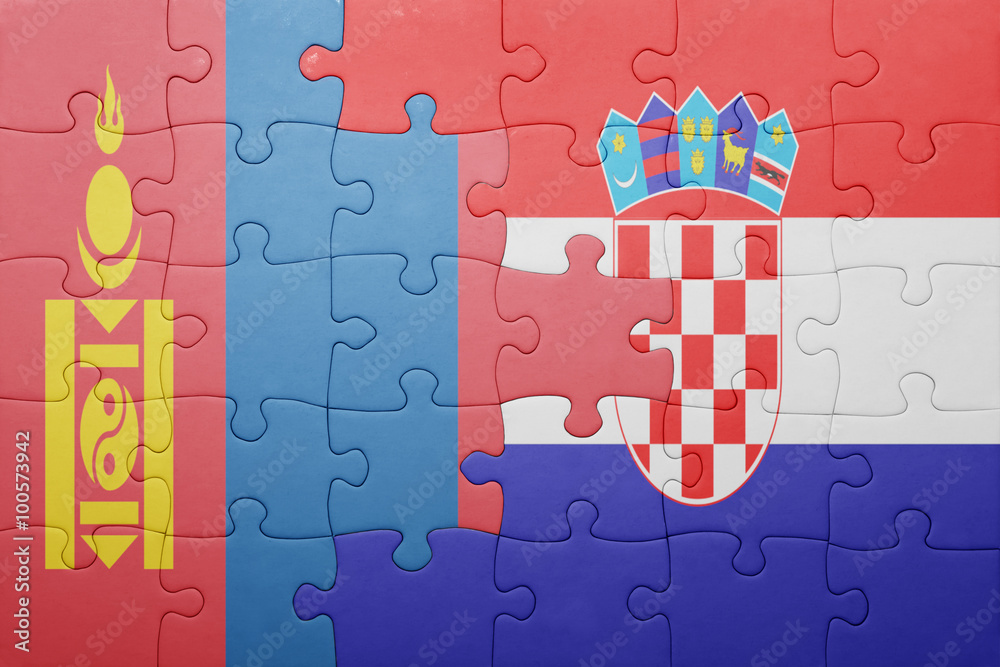puzzle with the national flag of mongolia and croatia
