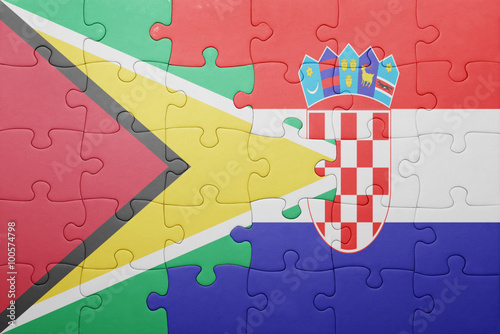 puzzle with the national flag of guyana and croatia