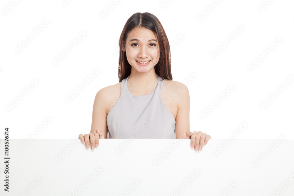 Beautiful young Asian woman with blank sign Beautiful young Asian woman with blank sign