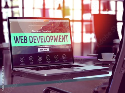 Web Development Concept on Laptop Screen. photo