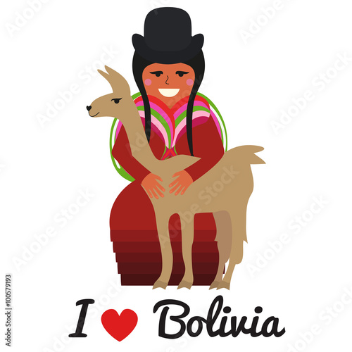 bolivian or peruvian woman with cute lama