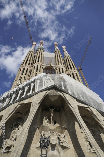 BARCELONA, SPAIN - OCTOBER 08, 2015: Back of The Sagrada Familia Cathedral designed by Gaudi, which is being build since 1882 and is not finished yet.