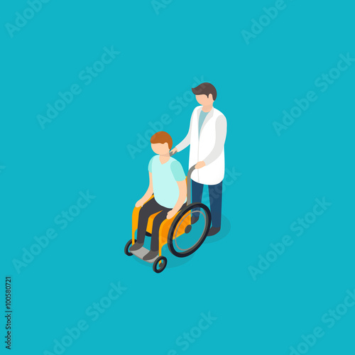 Disabled people help concept. Isometric 3d vector