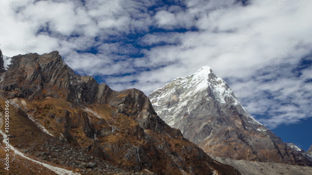 Panning shot of Time-lapse of rocky Himalayan peaks and passing clouds. Panning shot of Time-lapse of rocky Himalayan peaks and passing clouds.