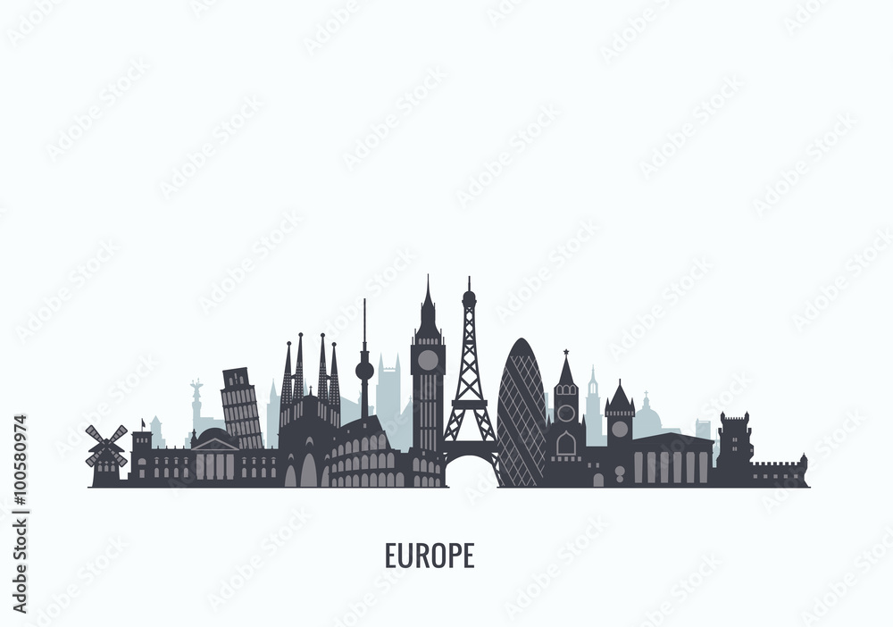 Europe skyline silhouette. 