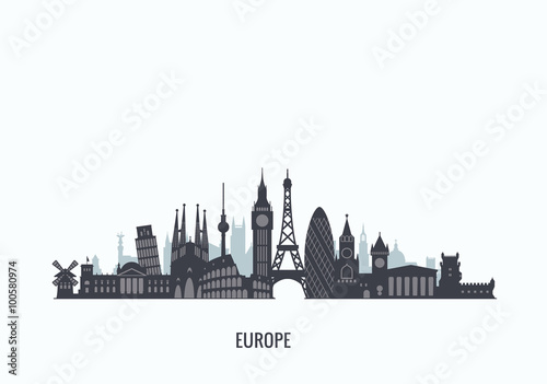 Europe skyline silhouette. 