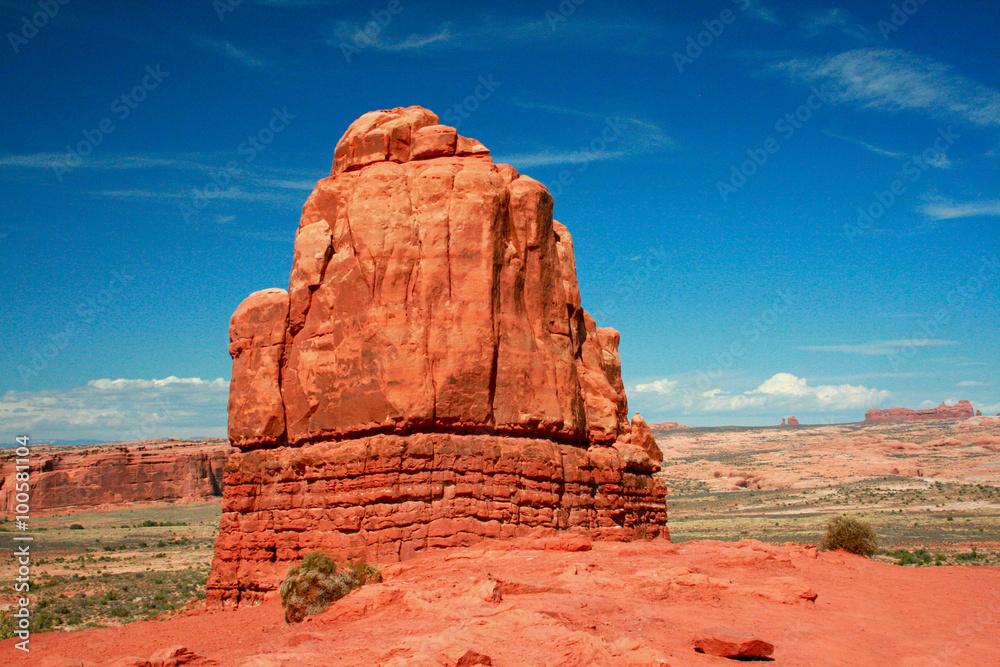 Sandstone Monolith, Courthouse Towers, Arches National Park - Entrada Sandstone carved for millions of years of weathering result in fantastic shapes in Arches National Park Moab Utah, USA.