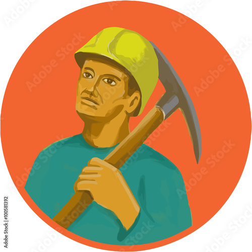 Coal Miner Pick Axe Circle Watercolor