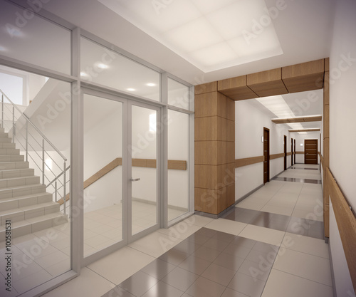 3D rendering corridor of ofice building