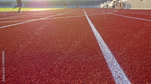 Running track with lanes on a stadium