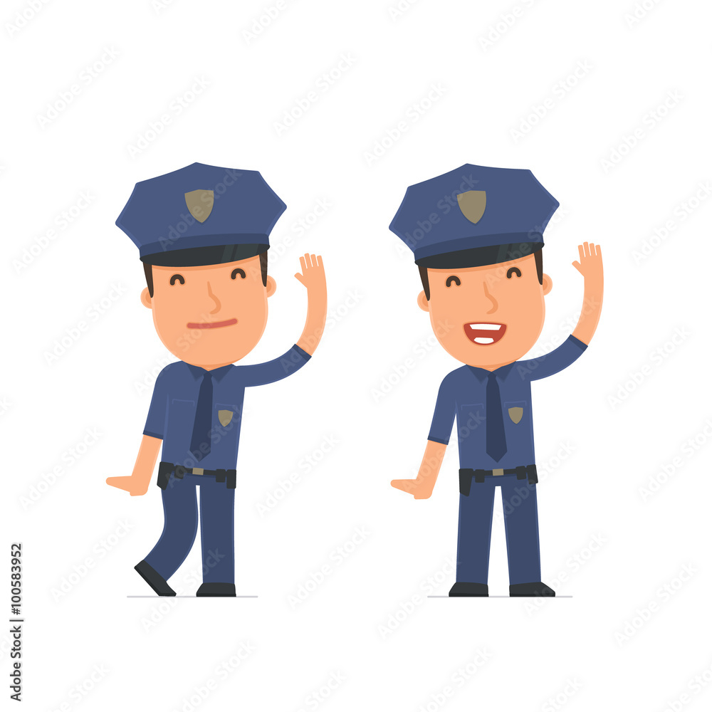 Funny and Cheerful Character Officer welcomes viewers Funny and Cheerful Character Officer welcomes viewers