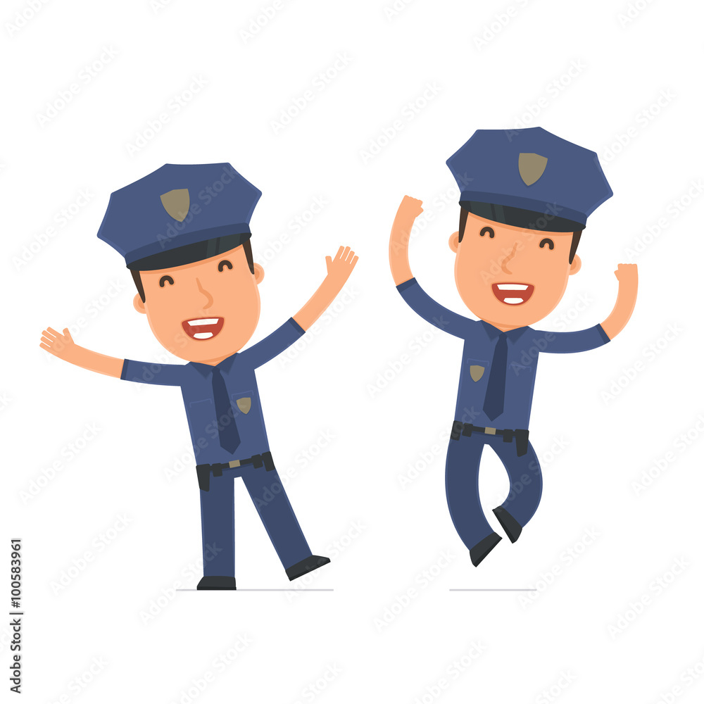 Laughing and Joyful Character Officer celebrates and jumps