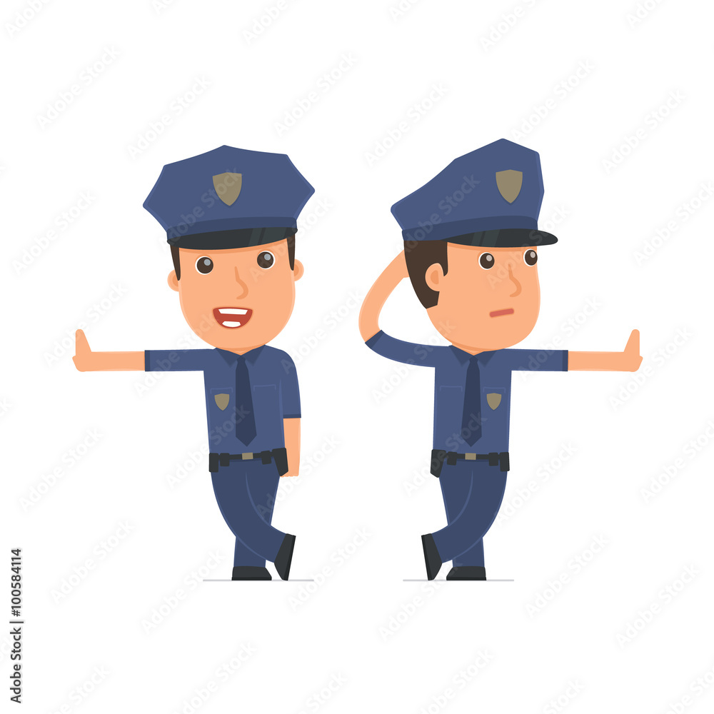 Doubt and Funny Character Officer leaned against the wall and sh Doubt and Funny Character Officer leaned against the wall and sh