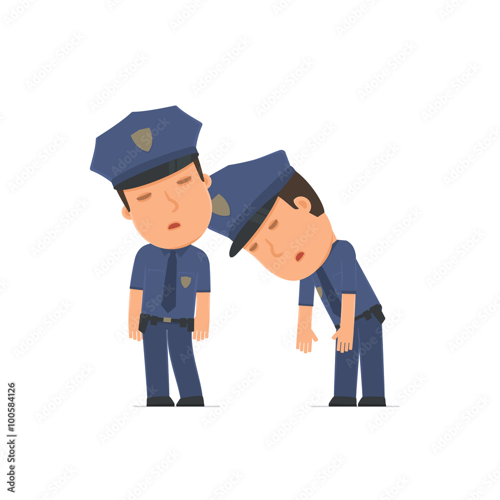 Tired and Exhausted Character Officer sleeping on the shoulder o Tired and Exhausted Character Officer sleeping on the shoulder o