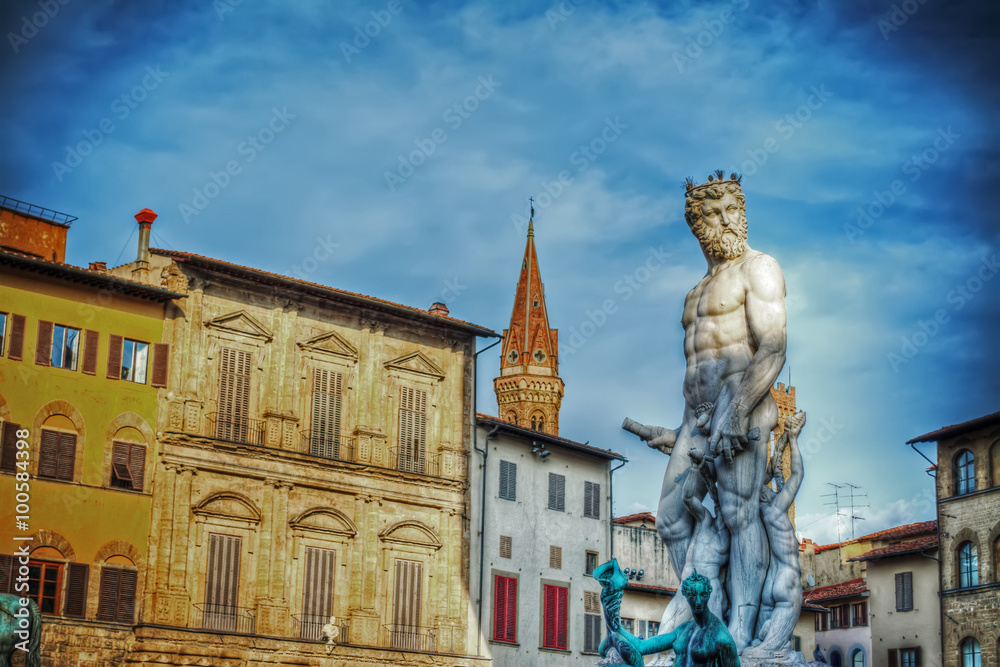 front view of Neptune statue in Piazza della Signoria